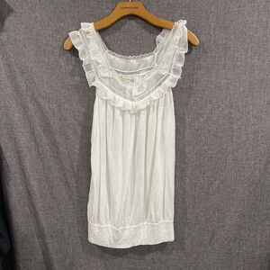 Twenty One Women L White Fairy Blouse Tank Ruffled Lace Trim Sleeveless Babydoll